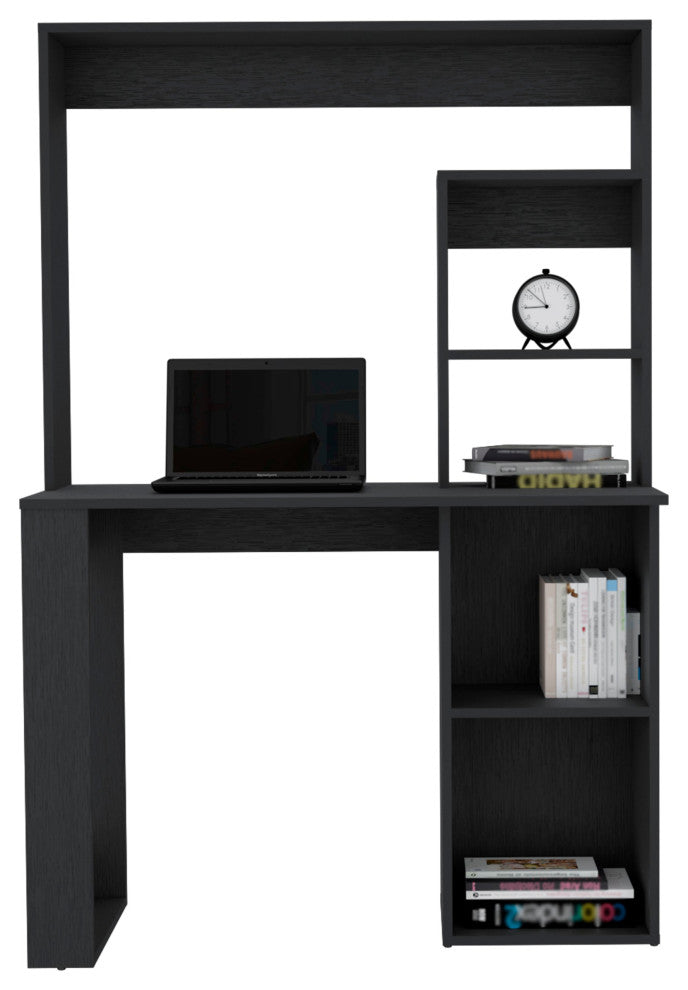DEPOT E-SHOP Ethel Desk with 5 Open Shelves and Hutch, Black