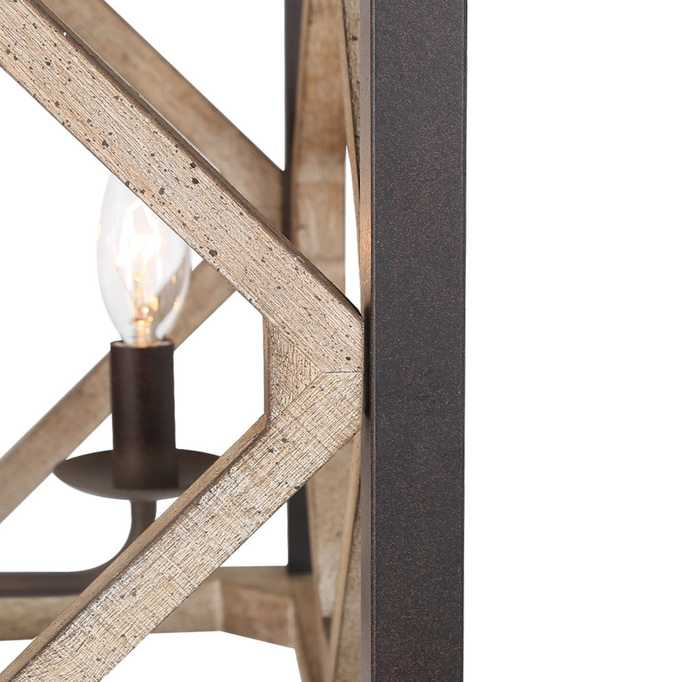 LNC Wood Modern Farmhouse Square Cage Pendant Lighting, 14"width (Metal Accented), 4 Lights