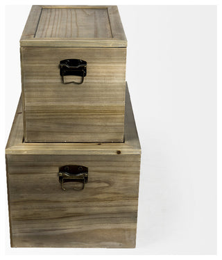 Set of Two Wood and Cane Storage Boxes
