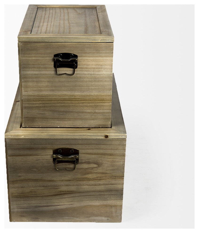 Set of Two Wood and Cane Storage Boxes