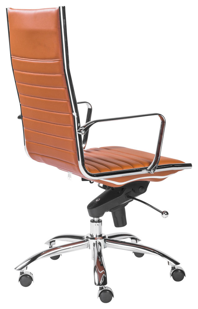 Dirk High Back Office Chair, Dark Caramel/Chrome