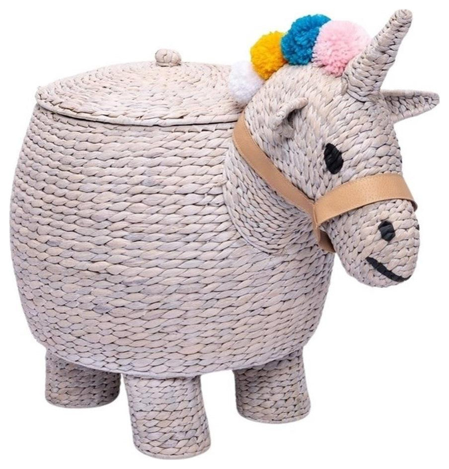 Pemberly Row Unicorn Water Hyacinth Laundry Hamper Light Gray