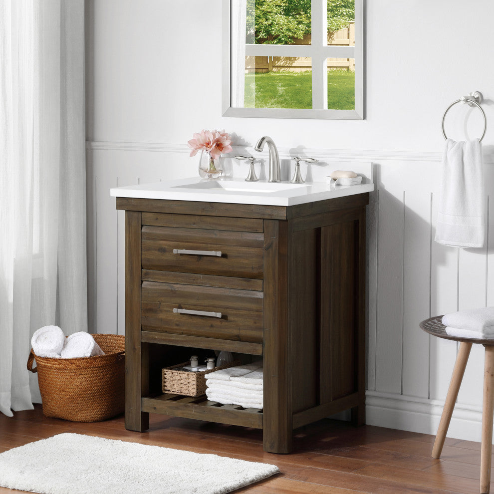 Ove Decors Preston 30" Single Sink Bathroom Vanity, Rustic Almond Latte
