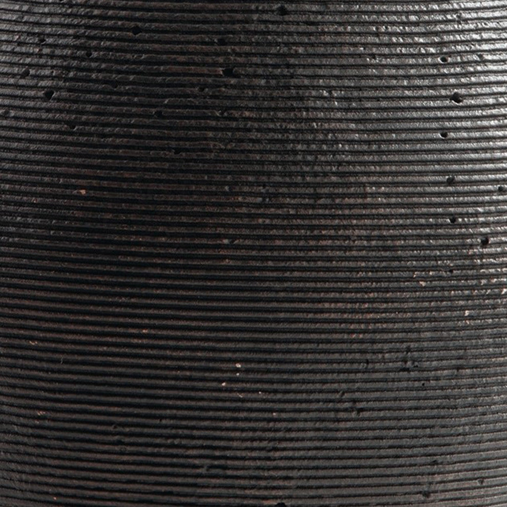 Benzara BM283062 Dale 12" Round Polyresin Vase, Wavy Ribbed Spiral, Brown