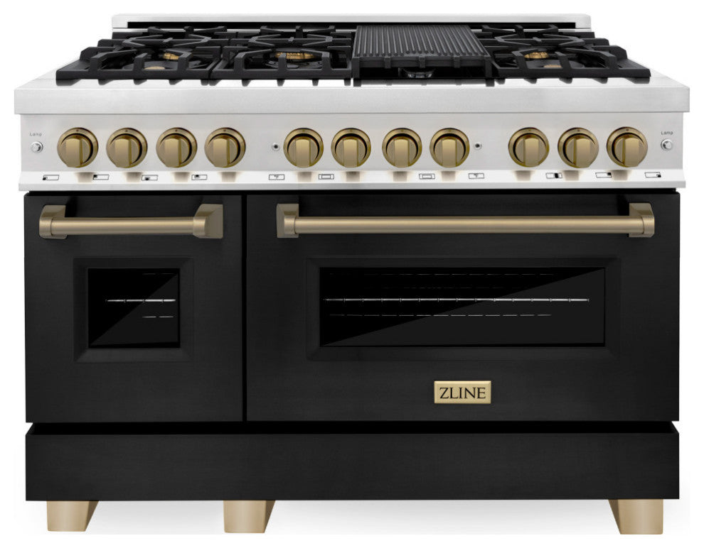 48" Dual Fuel Range, Stainless With Black and Champagne RAZ-BLM-48-CB