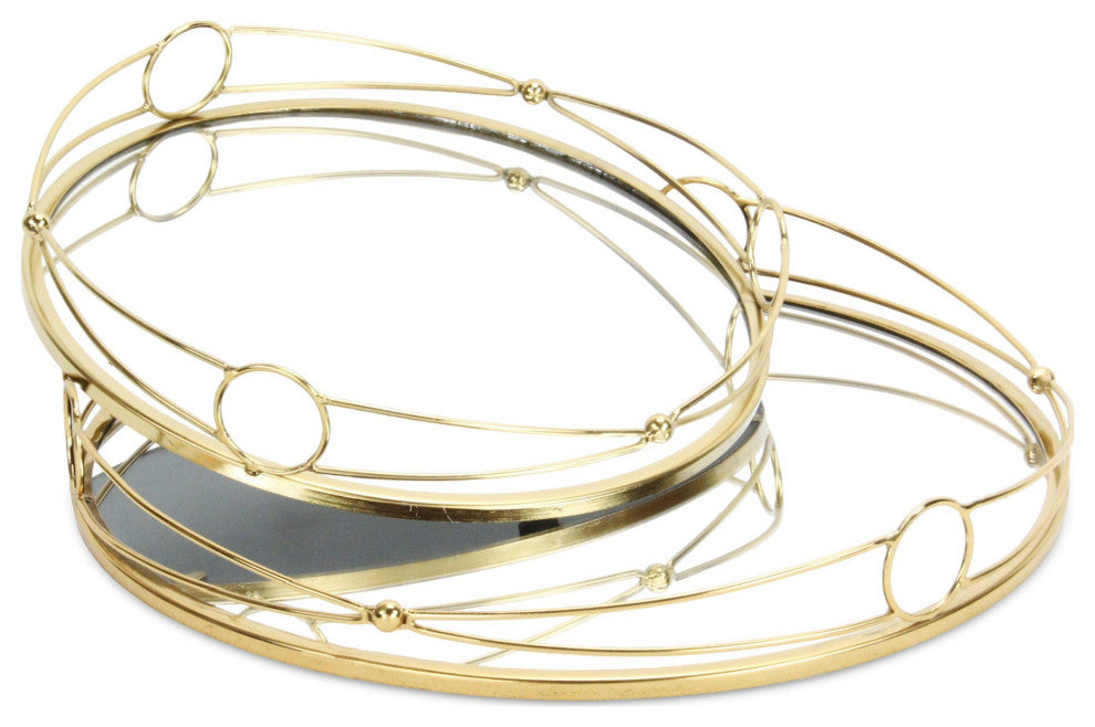 Mianzi Round Tricircle Rim Gold Metal Trays (Set of 2)