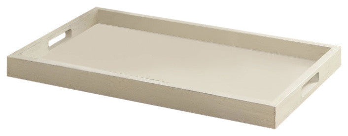 Benzara BM157309 Wooden Serving Tray Table, Antique White