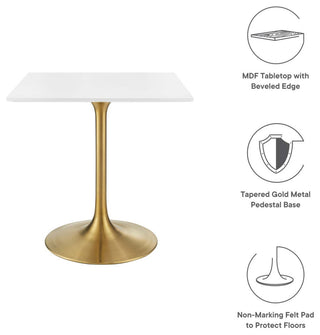 Lippa 28" Square Wood Top Dining Table in Gold White