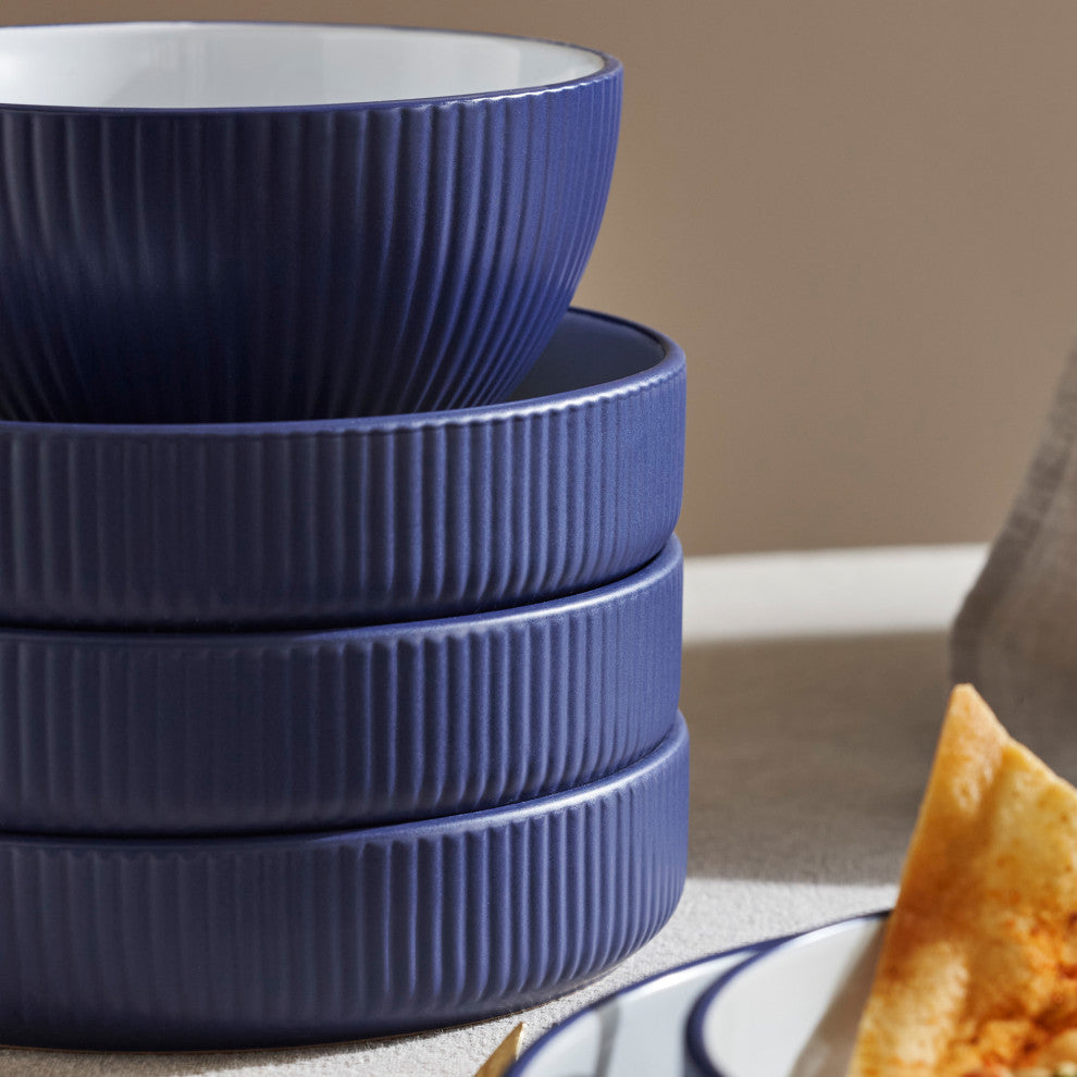 Christian Siriano Larosso Stoneware 12 Piece Dinnerware Set, Dark Blue