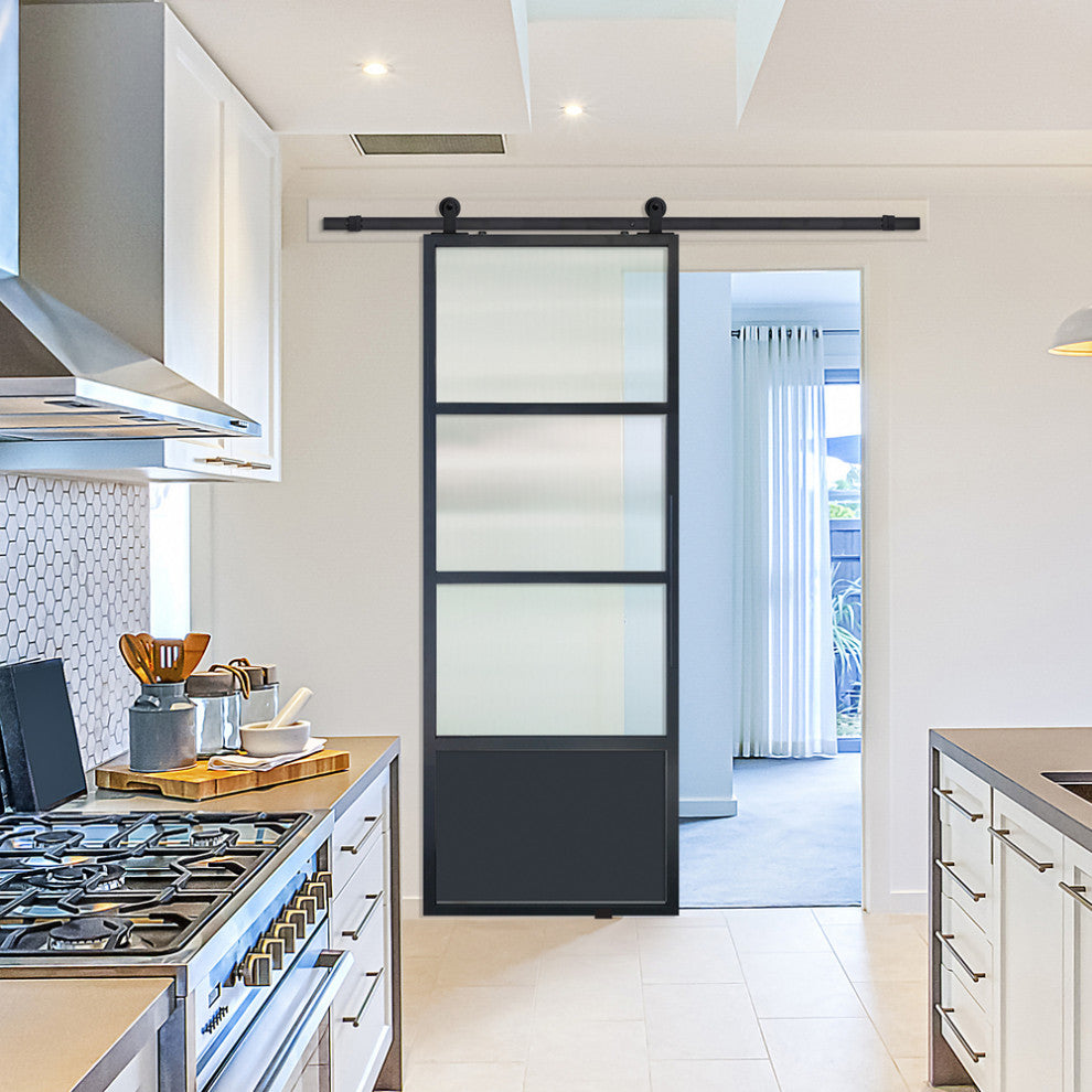 Modern French 3 Lite Cloud Barn Door, 42"x96"