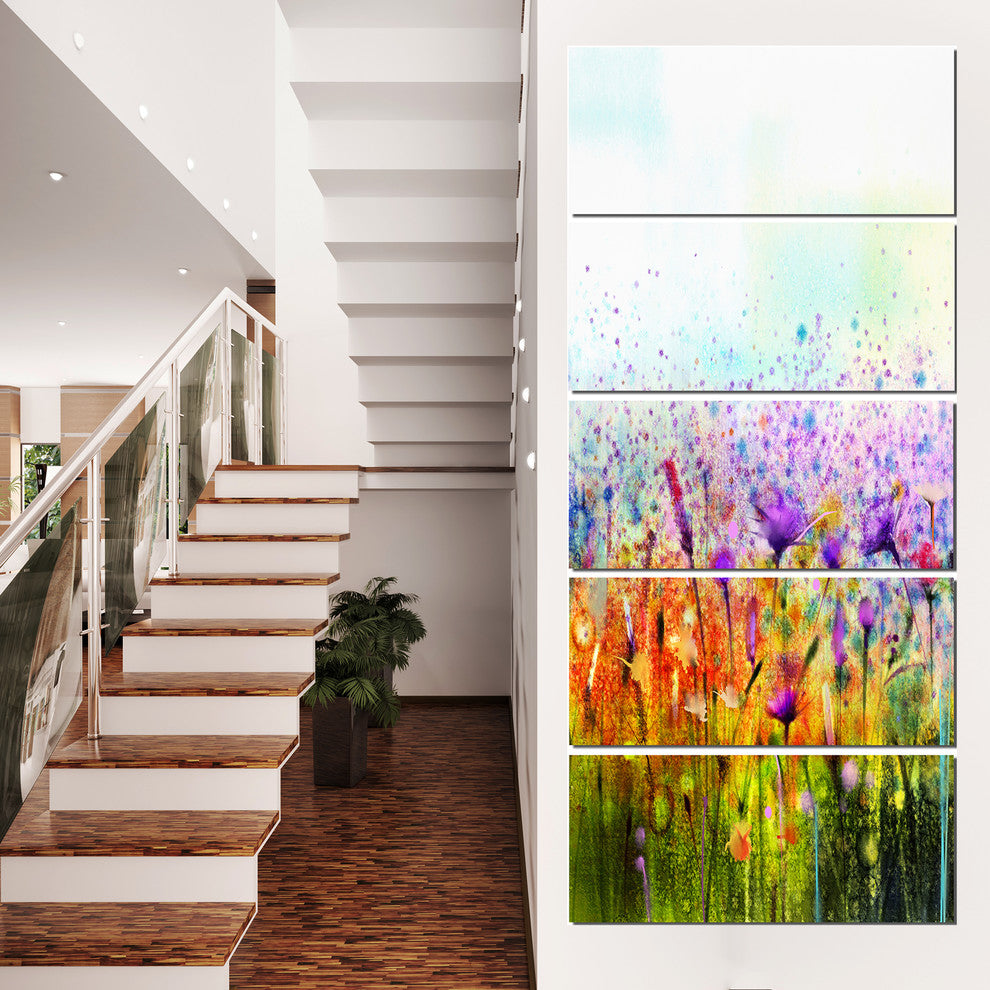 "Abstract Cosmos of Colorful Flowers" Flower Wall Art, 5 Panels, 28"x60"