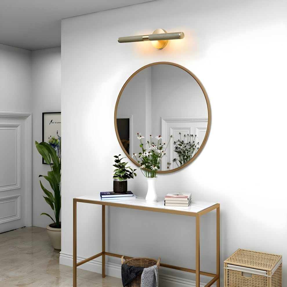 Modern Wall Lamp in the Futuristic Style for Bathroom, Bedroom, Golden, Warm Light