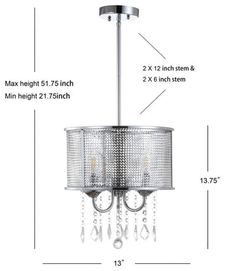 Avah Metal and Crystal Adjustable LED Drop Pendant, Chrome, 13
