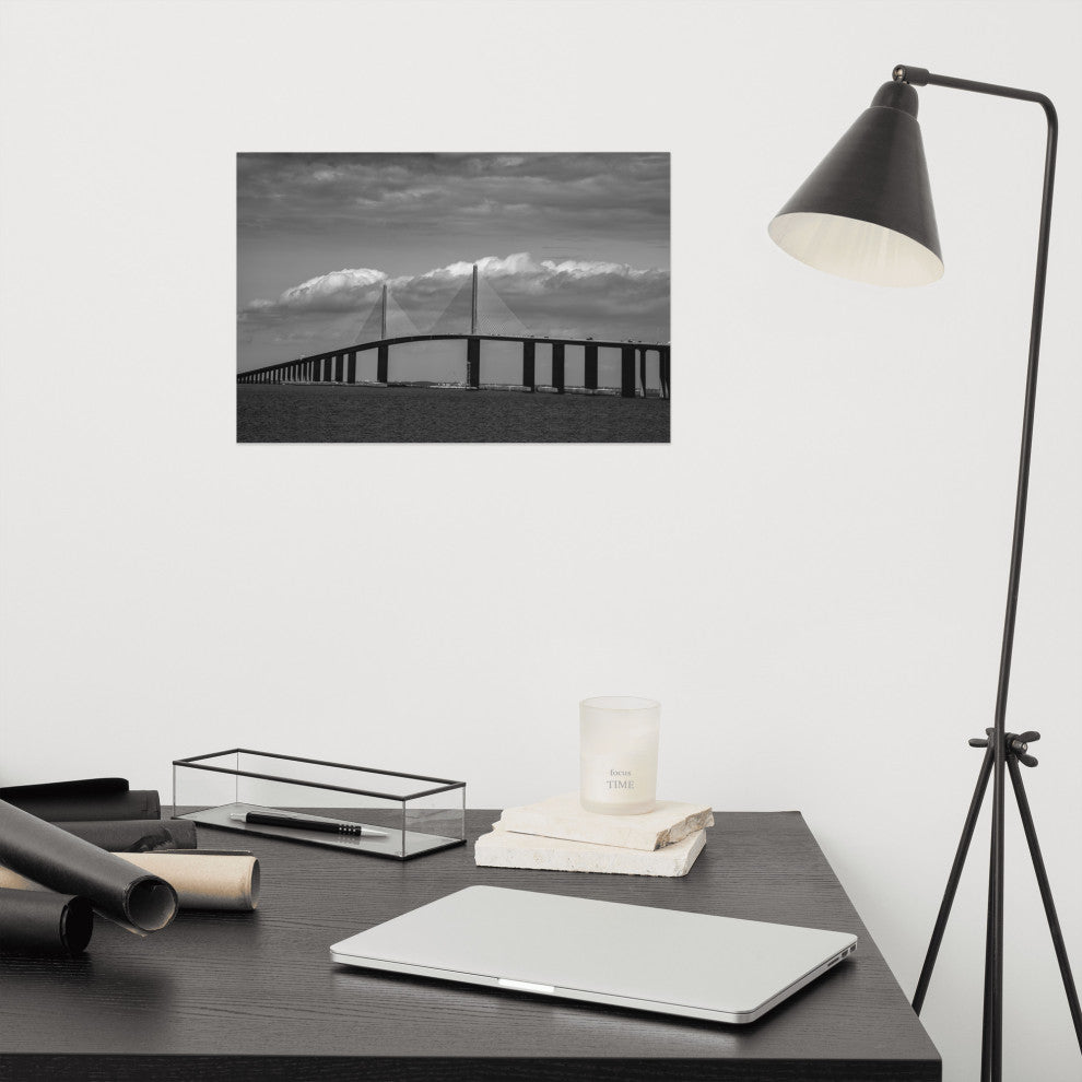 Skyway Bridge Black and White Coastal Landscape Photo Unframed Wall Art Print, 12" X 18"