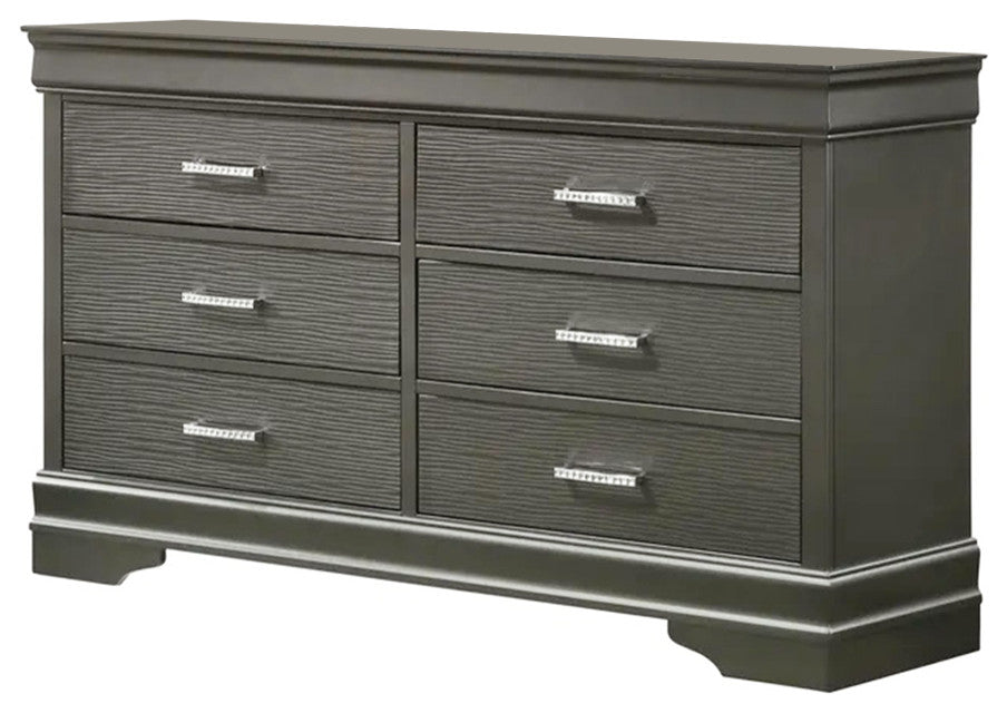 6-Drawers Wooden Dresser With Bar Pull Handles, Dark Gray
