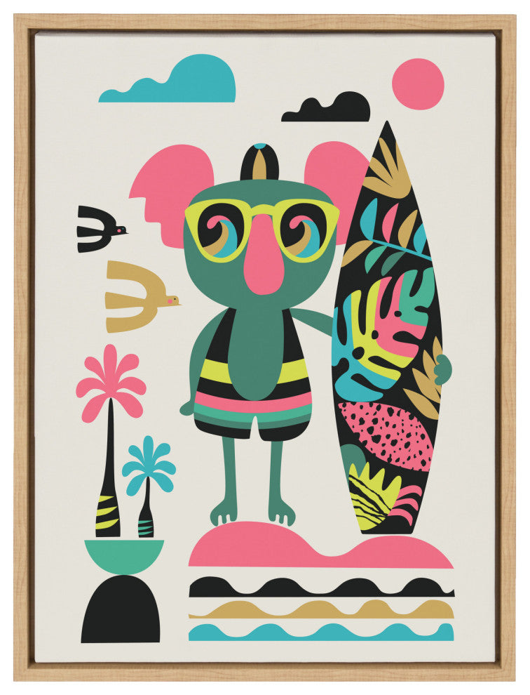 Sylvie Surf Koala Framed Canvas by Rachel Lee of My Dream Wall, Natural 18x24