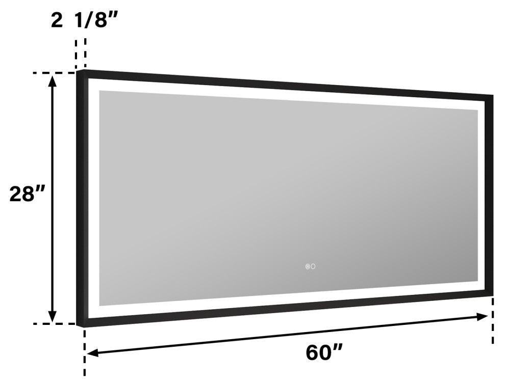 Beveled Bathroom LED Mirror Framed, Backlit and Front Light, Matte Black, 60"x28"