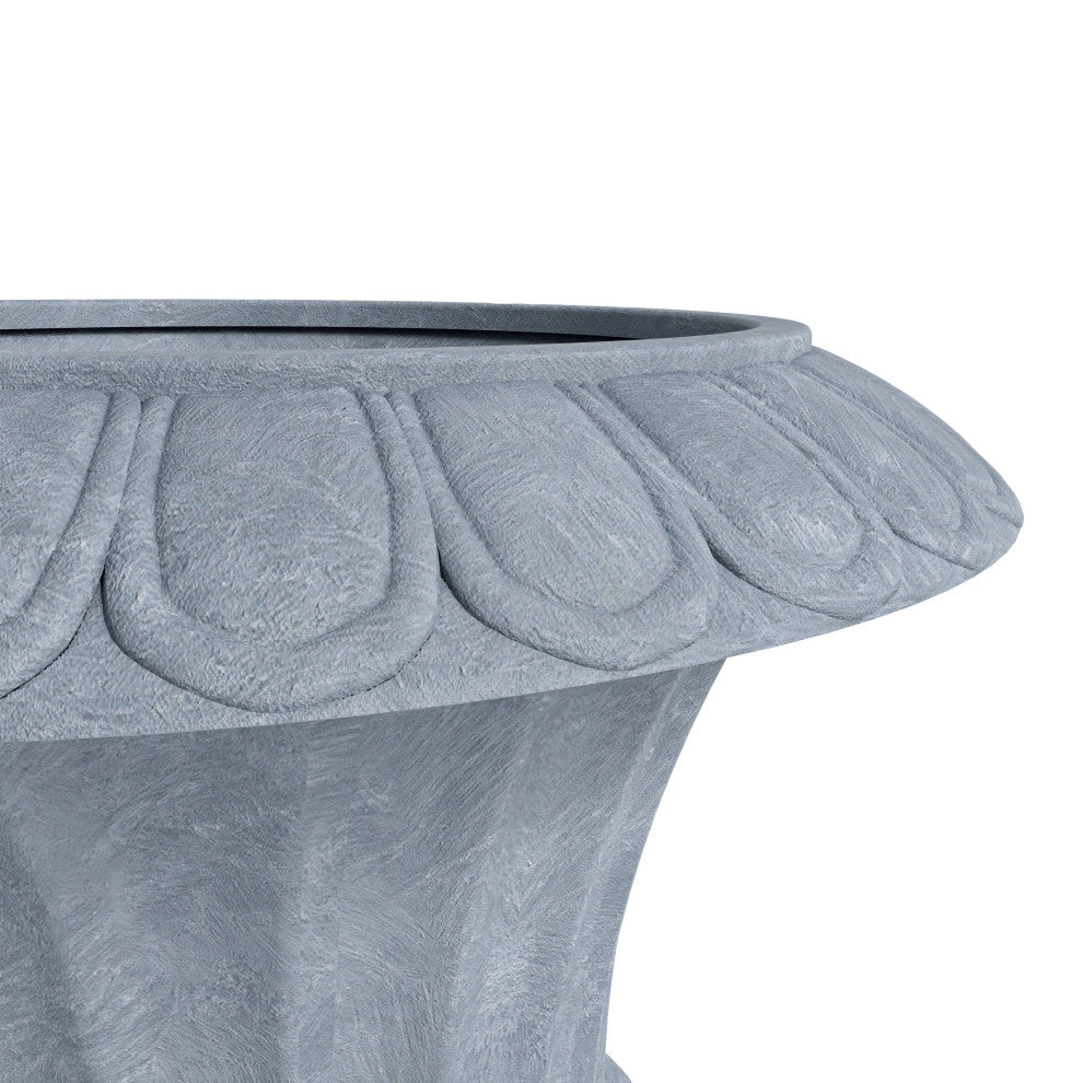 Lotus Urn Planter, Fiberglass and Clay With Drainage Holes, Aged Concrete