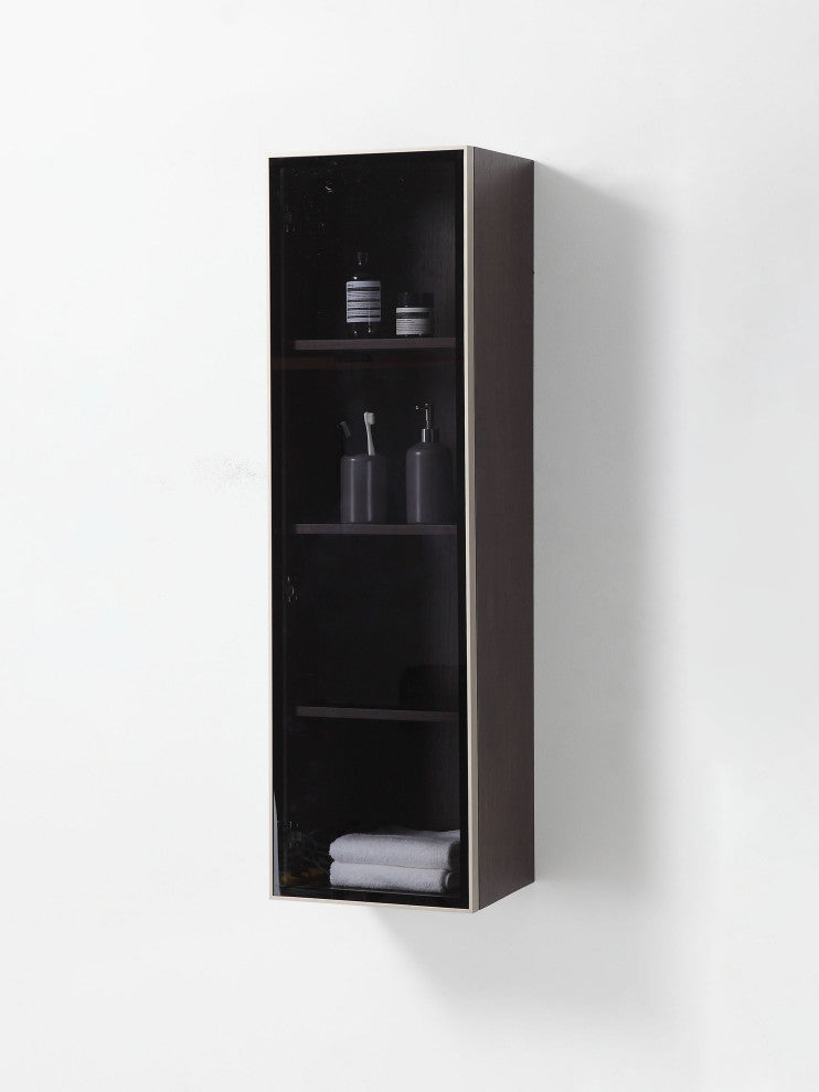 LUCE 13" Wall Mount Modern Bathroom Side Cabinet, Dark Walnut/Dark Gold