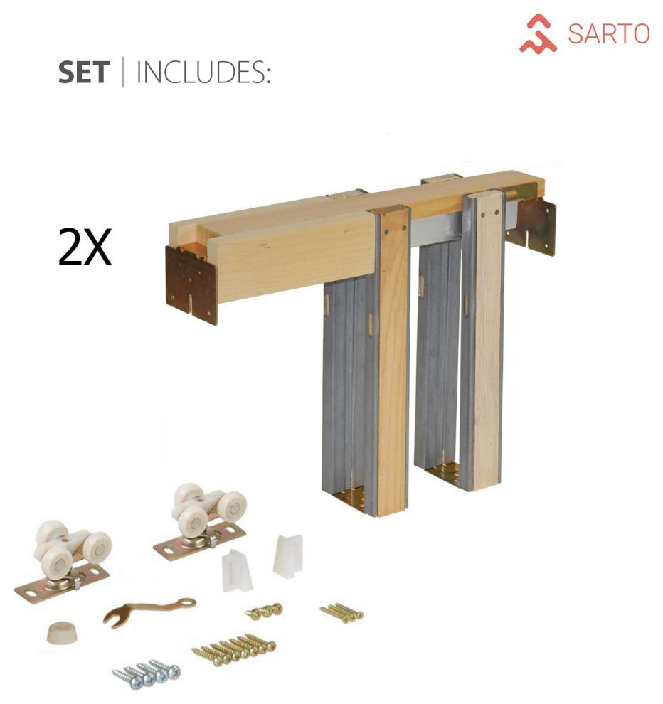 Double Pocket Doors 48 x 80 Clear Glass 3 Lites, Lucia 2555 Matte White
