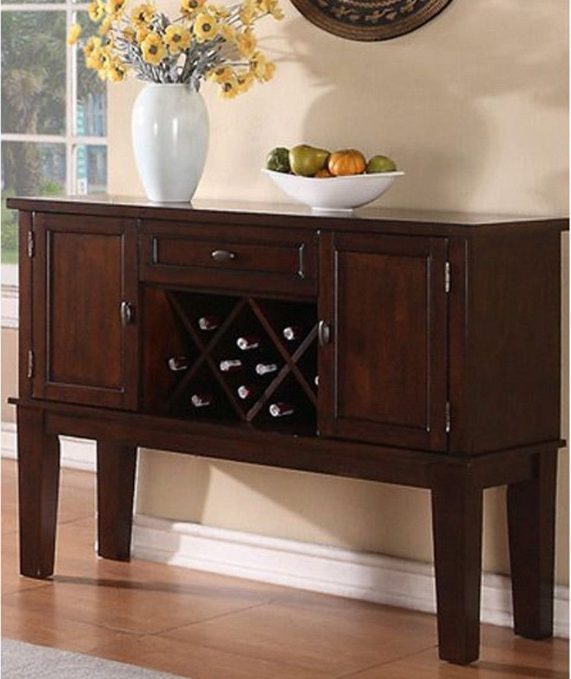 Benzara BM171389 Contemporary Two Door Drawer Server With Wine Holders, Brown