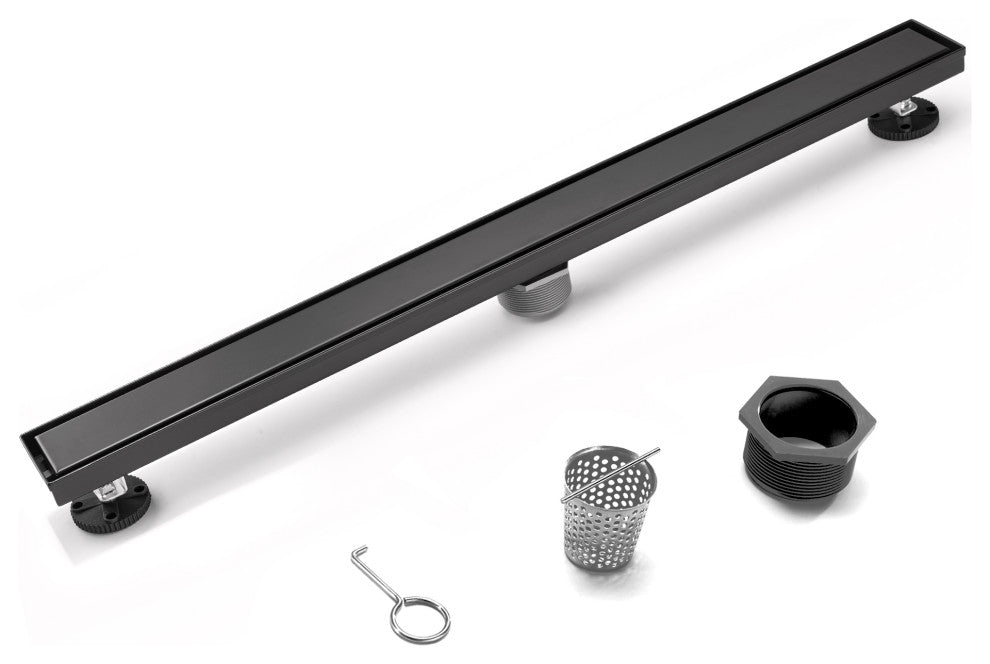 HEATGENE Linear Shower Drain Stainless Steel Rectangle Shower Drain, Matt Black,
