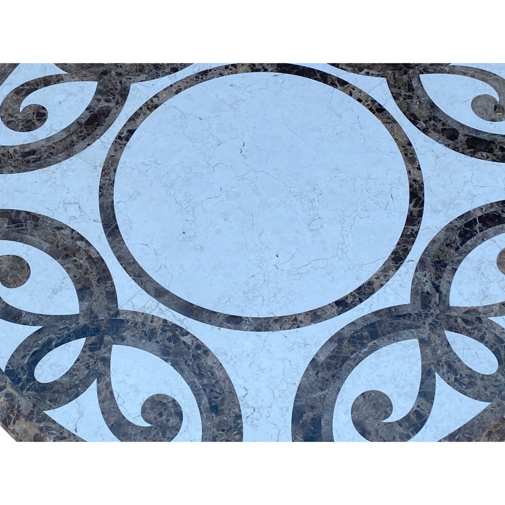 Vintage Estate Round Ribbon Cross Pattern Marble Top Coffee Table Hcs6081