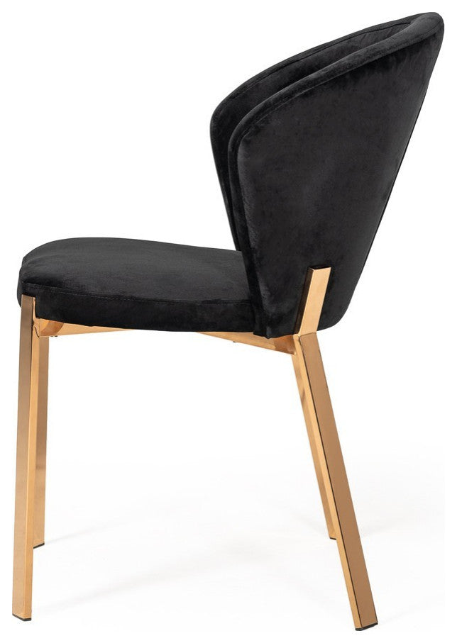 Set of Two Black Velvet Rosegold Dining Chairs