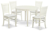 5Pc Wood Dining Set -4 Chairs, Dining Table, Round Top, Linen White Finish