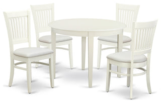 5Pc Wood Dining Set -4 Chairs, Dining Table, Round Top, Linen White Finish