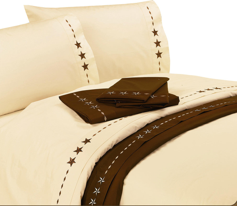 Embroidered Star Sheet Set, Cream, Twin