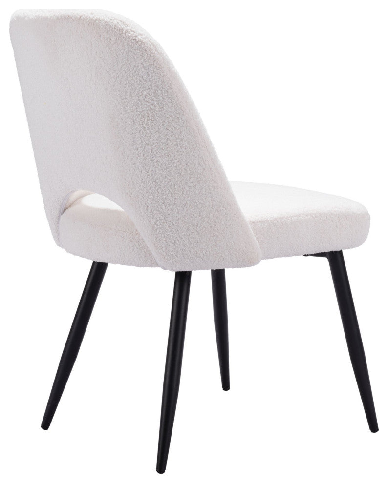 Dining Chair, Set of 2, Steel Metal, Fabric, Ivory, Black, Kitchen Cafe Bistro