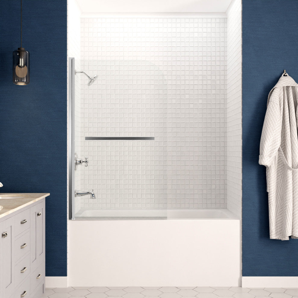 Anzzi 5' Left Drain Tub, White With 34" x 58" Tub Door, Chrome
