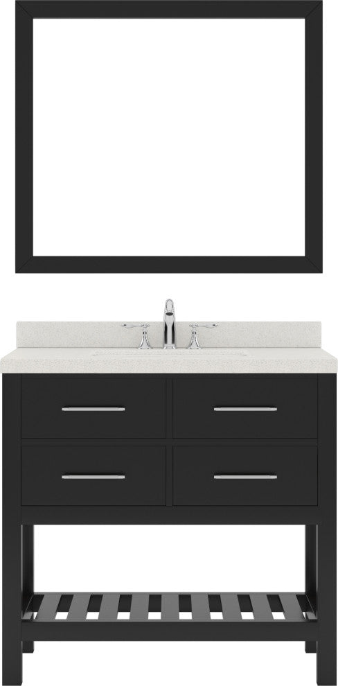 Caroline Estate 36SG Vanity Espresso, Quartz Top, Square Sink/CH Faucet, Mirror