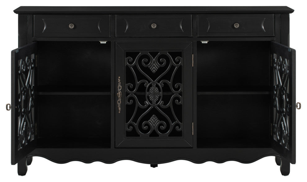 60-inch Wood Sideboard with Adjustable Shelves, Black, 60" X 13"
