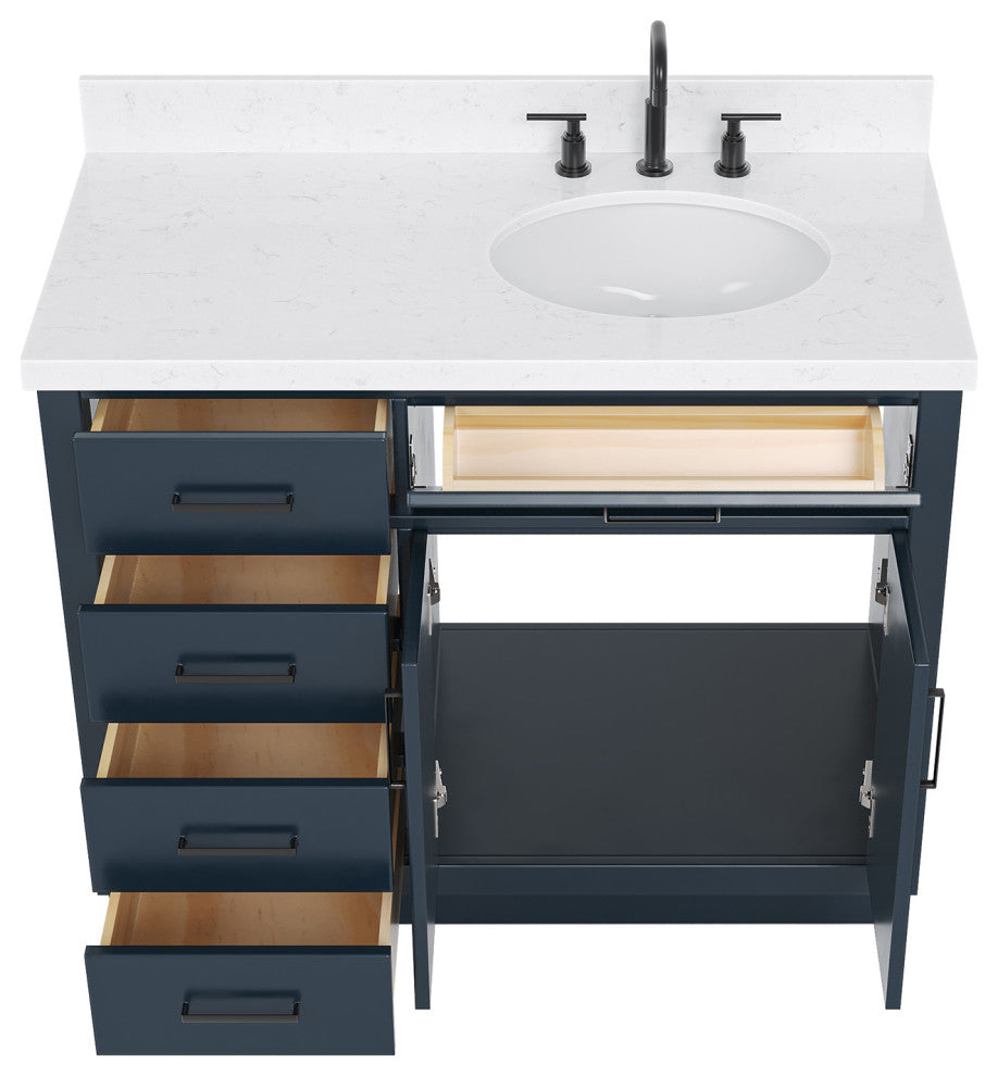 Ariel Hepburn 42" Right Offset Single Oval Sink Vanity, Carrara Quartz