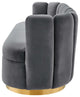 Tufted Sofa, Gray, Velvet, Modern, Mid Century Hotel Lounge Cafe Lobby