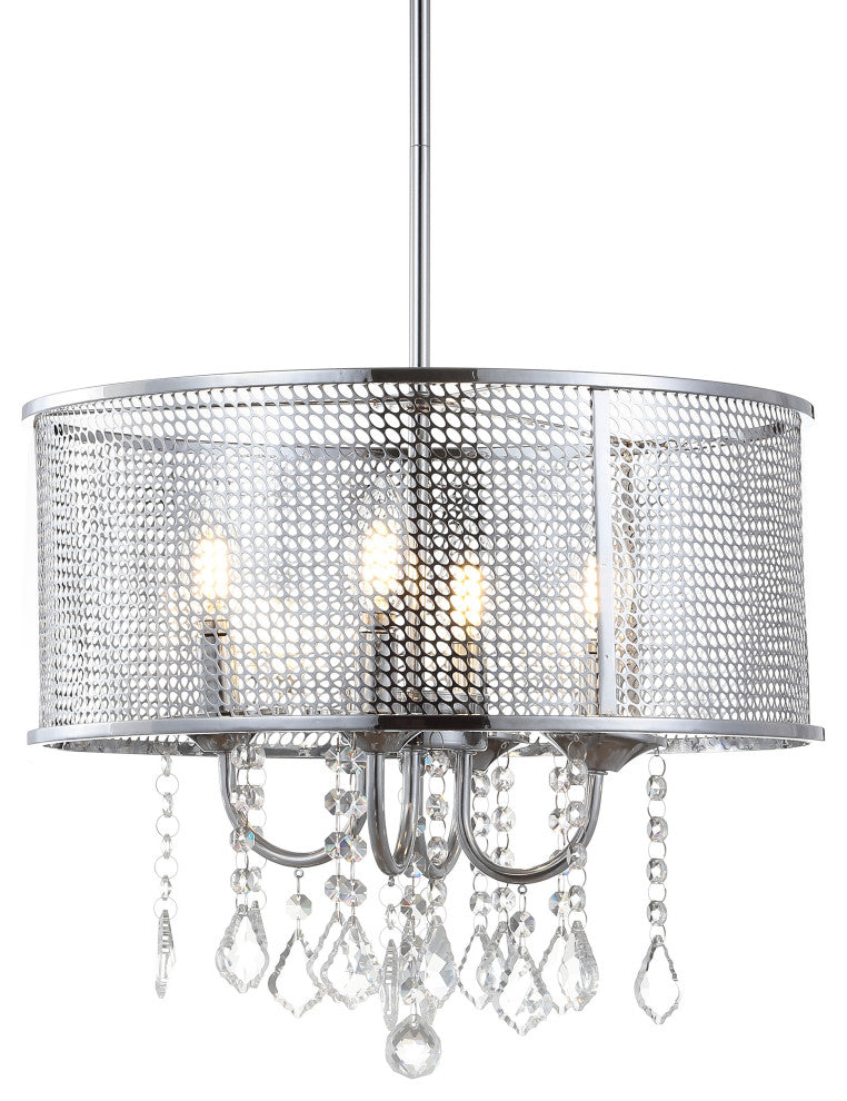 Avah Metal and Crystal Adjustable LED Drop Pendant, Chrome, 17
