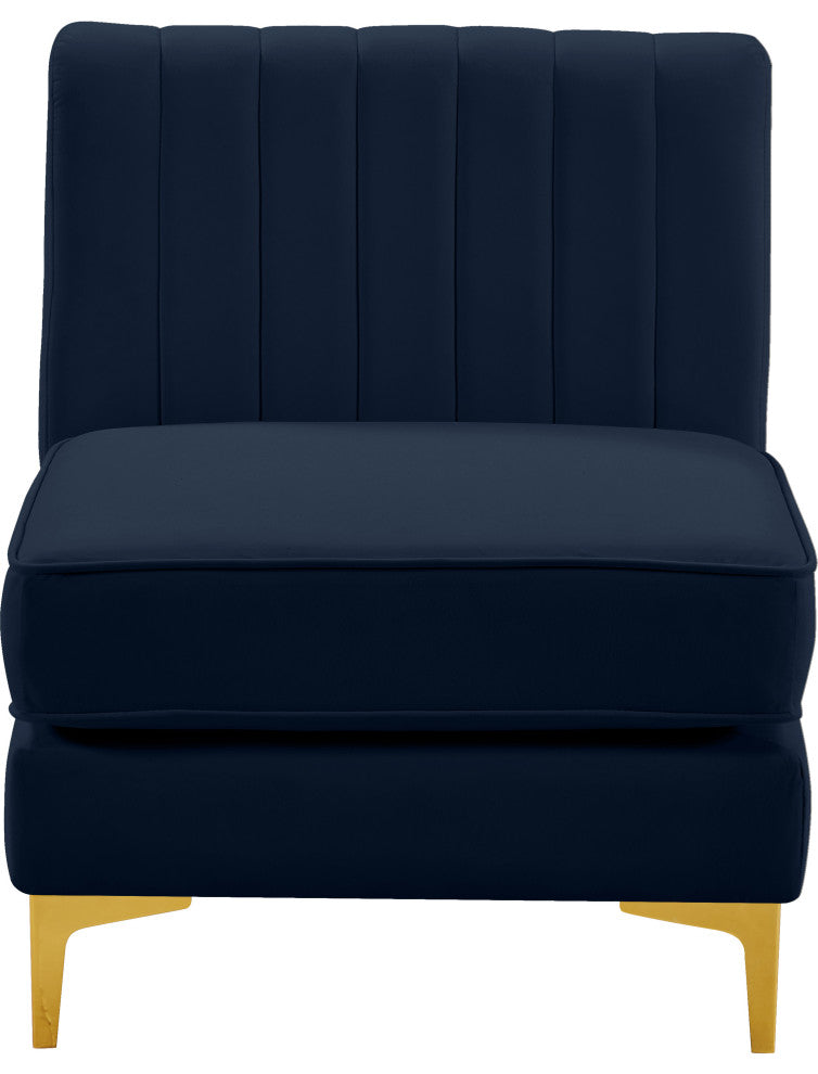 Alina Velvet Upholstered Modular Armless Chair, Navy
