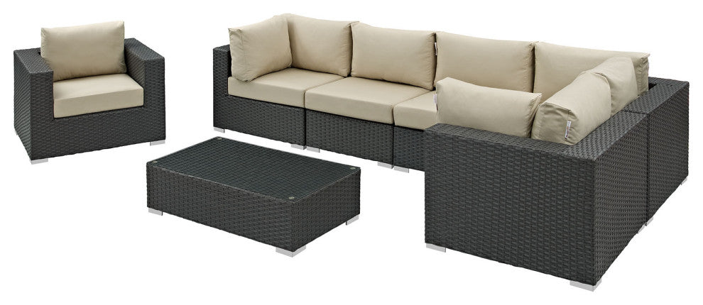 Canvas Antique Beige Sojourn 7 Piece Outdoor Patio Sunbrella Sectional Set