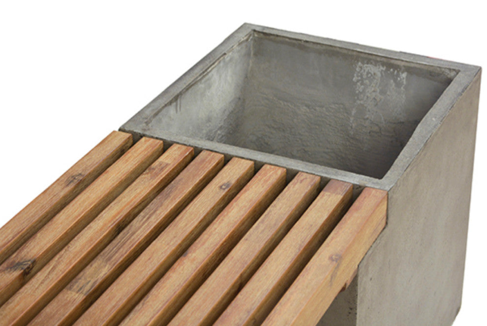 Outdoor Concrete and Teak Planter Bench