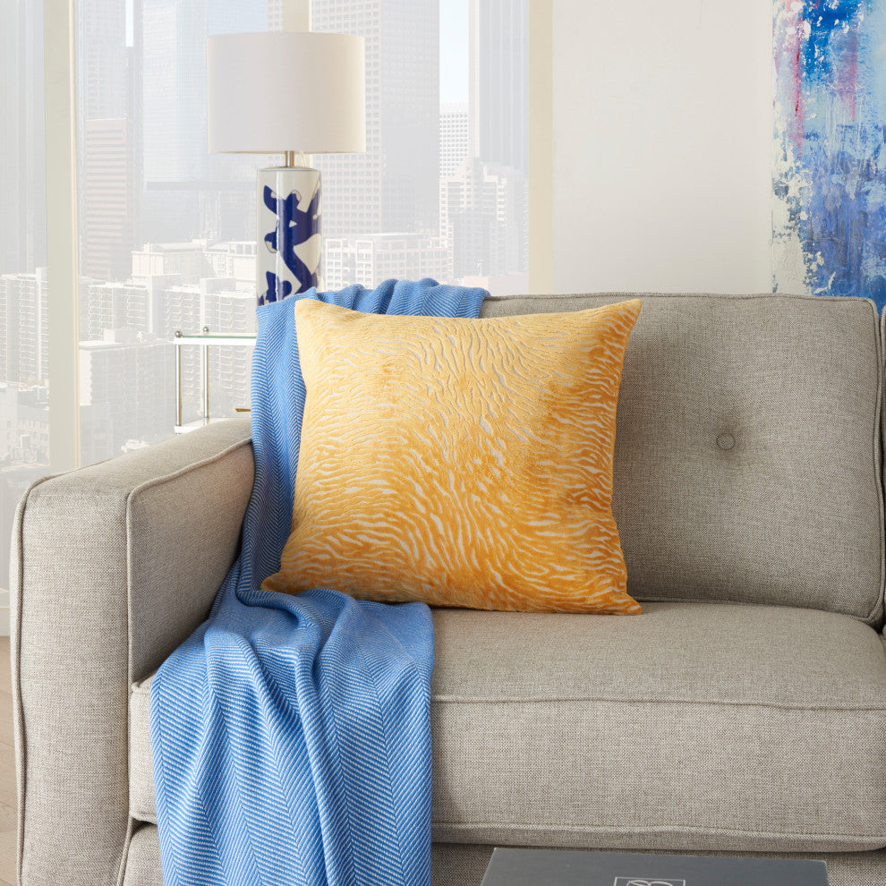 Nourison Home 20"x20" Luminescence Metallic Zebra Yellow Throw Pillows