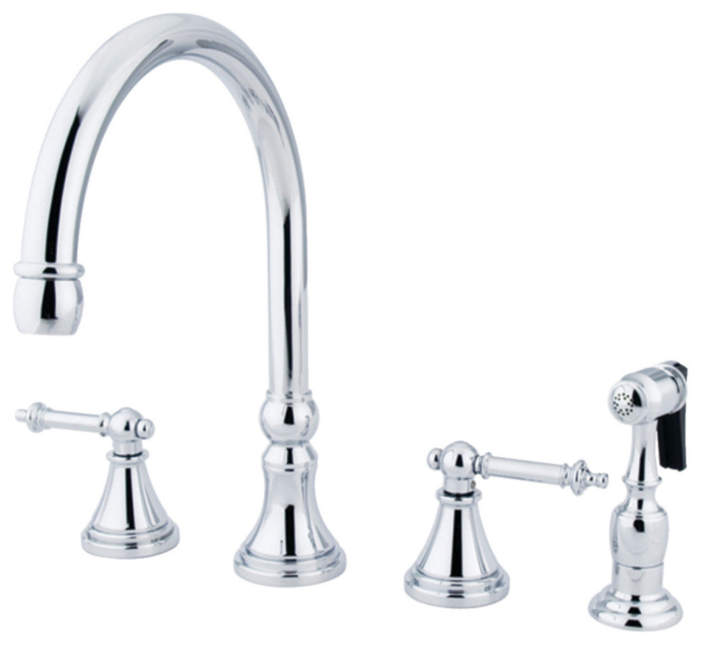 Kingston Brass Templeton Widespread Kitchen Faucet With Brass Sprayer, Polished