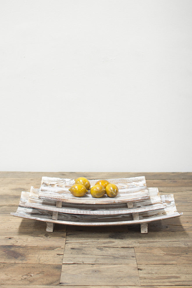 Set of 3 Rectangle Curved Wooden Bowls
