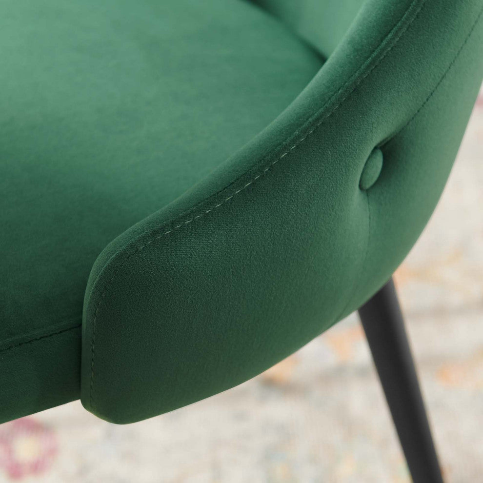 Tufted Side Dining Chair, Velvet, Green, Modern, Bistro Restaurant Hospitality