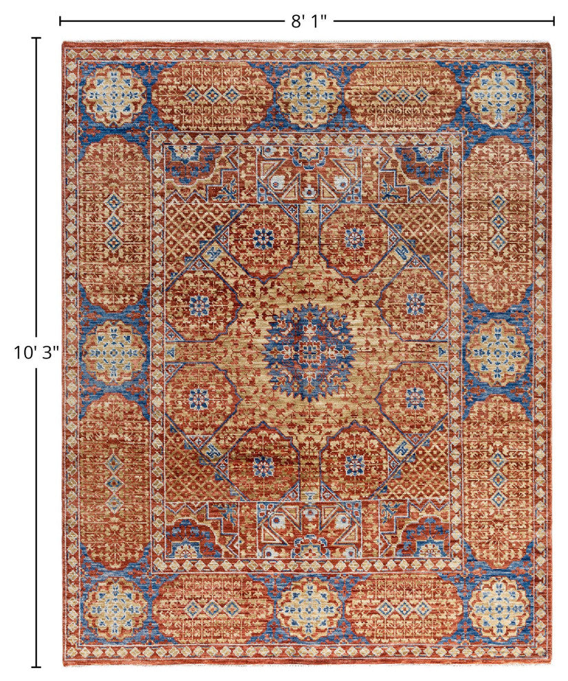 Modern One-of-a-Kind Handmade Area Rug Rust, 8' 1" x 10' 3"