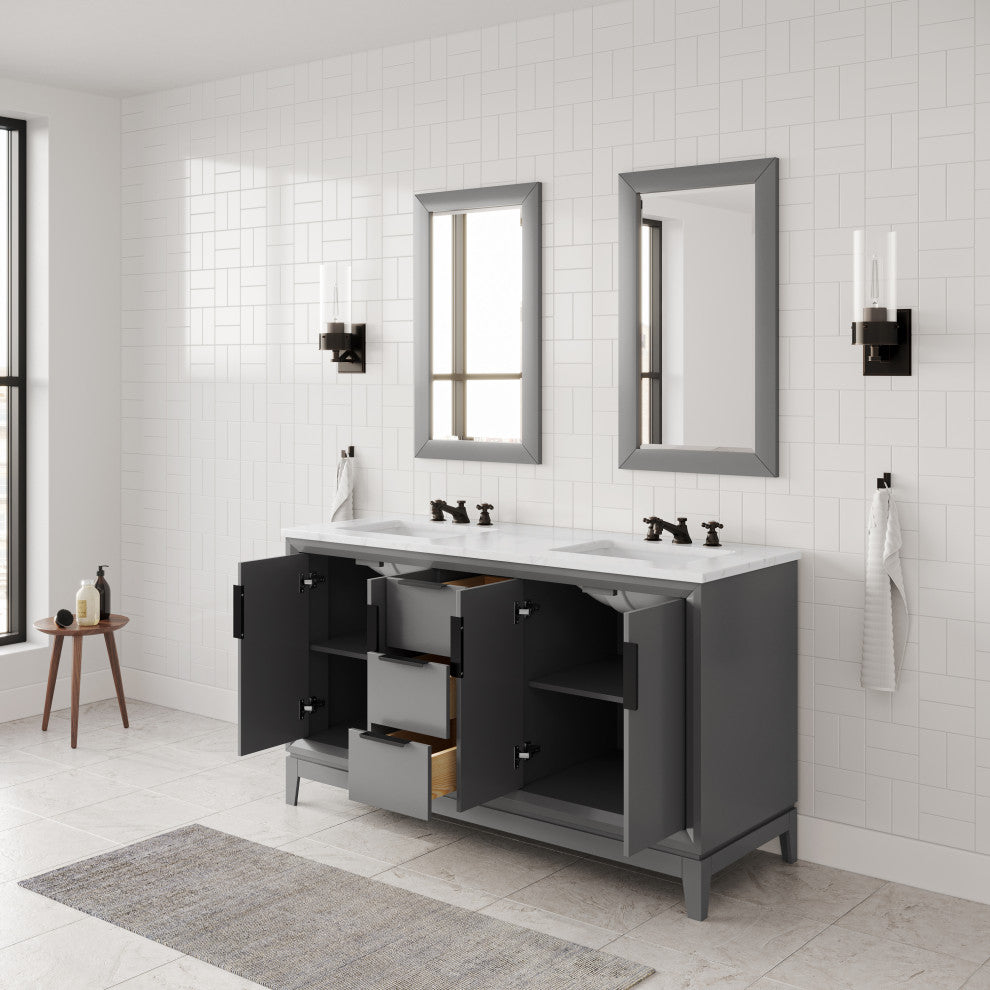 Elizabeth 60" Double Sink Carrara White Marble Vanity, Cashmere Gray
