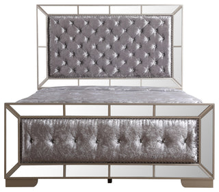 Galera Tufted and Mirrored Bed, Gray, Queen