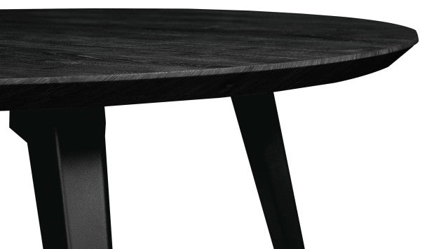 LeisureMod RTM47BL Ravenna Modern Round Wood 47" Ebony Metal Legs Dining Table