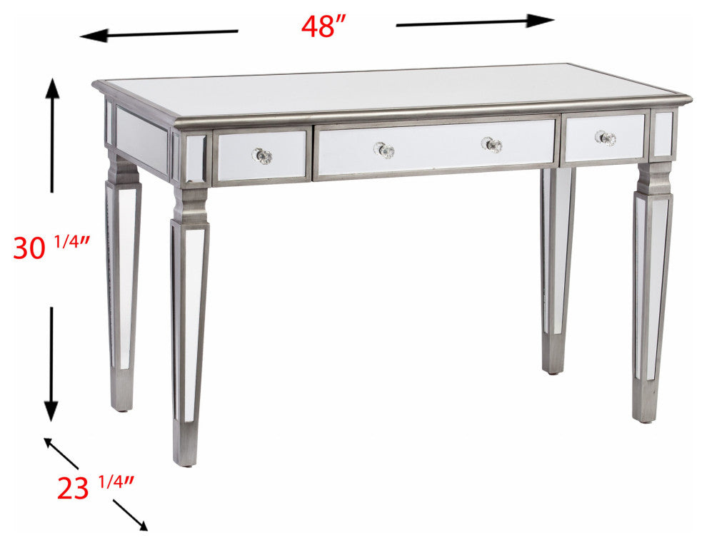 Silver Matte Mirrored Writing Desk